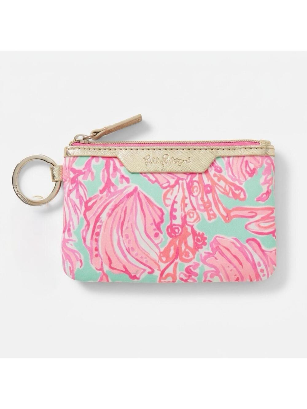 Lilly Pulitzer ID Case Wallet Shell Me Something Good Pink Teal Beach Keychain